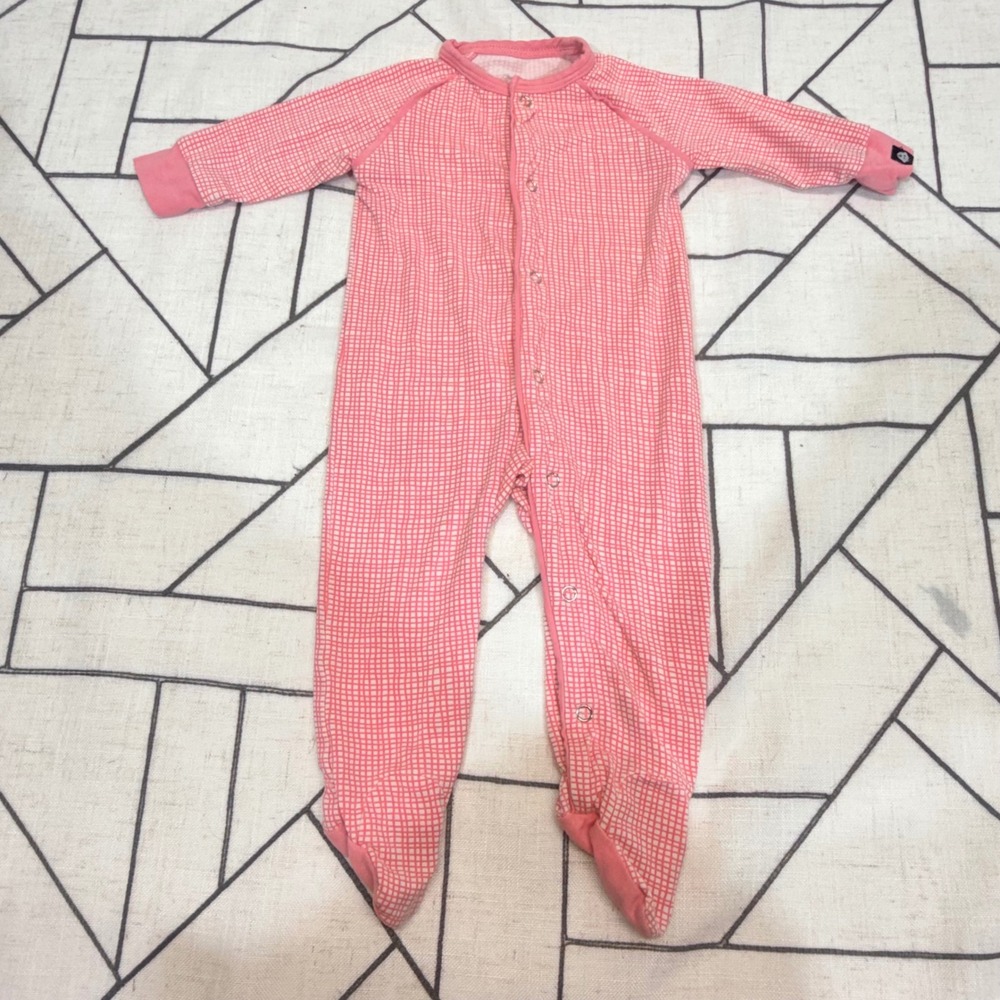 Sweet Bamboo Newborn Pink Grid Bamboo Viscose Footed Sleeper Snap Romper Pajamas